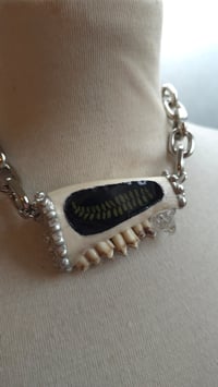 Image 5 of Sheep jaw with fern inlay statement necklace