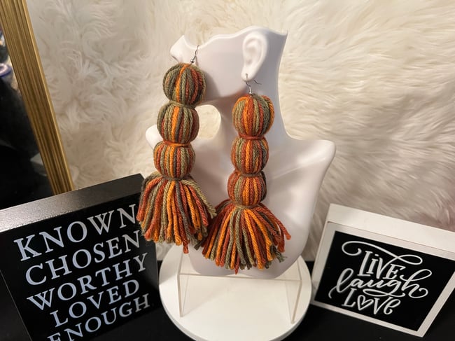 Yarn Tassel Earrings - Triple Pom 