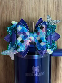 Image 1 of Star Shine Sea Glass Aura Mermaid Tumbler Straw Topper Bow 