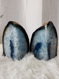 Image 2 of 6lb Blue Agate Geode Rough Edge Crystal - 2pc Set 
