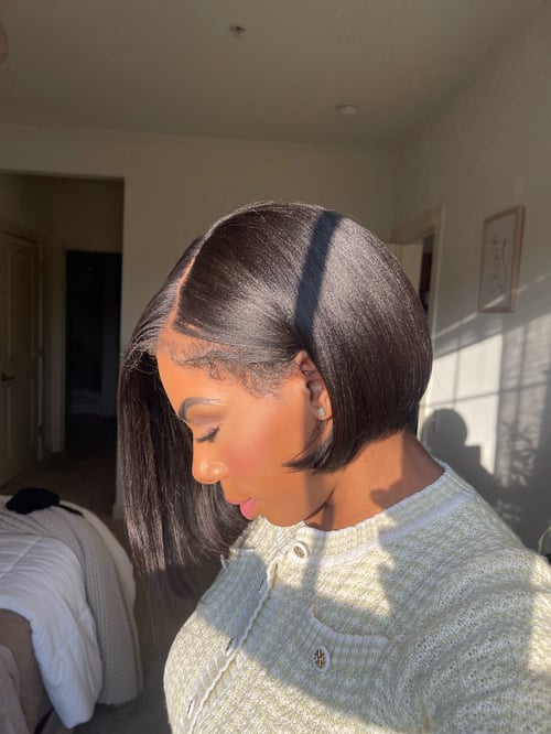 Image of 10 inch YAKI BLUNT CUT BOB with KINKY EDGES! FULLY CUSTOMIZED lace front WIG