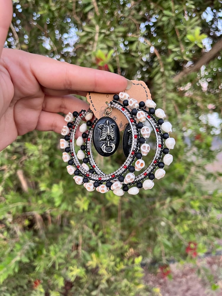 Image of Native beaded goth skeleton hoop earrings