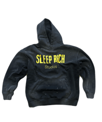 Sleep Rich Studios washed black & yellow pull over hoodie MEN "Light weight"