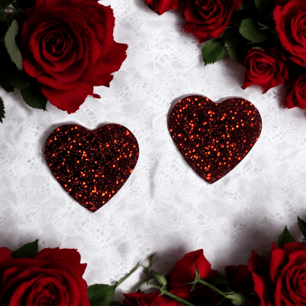 Image of Red Glitter Hearts Stud Earrings 