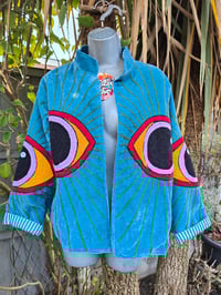 Image 1 of Wanderlust - Velvet evil eye protection jacket - Turquoise 6-12 uk