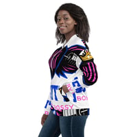 Image 3 of BOSSFITTED White Neon Pink and Blue Unisex Bomber Jacket