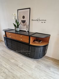 Image 2 of Large Mid Century Luxury Sideboard Nathan | Curved Teak Sideboard Black | 4 Walnut Drawers 