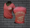 Road King Nation OG Short Sleeve Ladies V-Neck Pink Shirt. (White Ink)