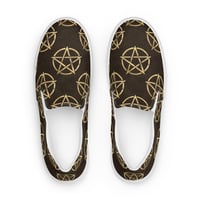 Image 2 of All Over Gold/Plack Pentagram Print Men’s Slip-On Canvas Shoes