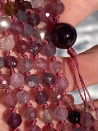 Image 3 of Rainbow Spinel Mala with Purple Garnet Guru Bead, Spinel 108 Bead Japa Mala Hand Knotted Necklace