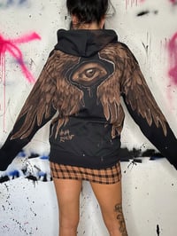 Image 4 of “DARK SIDE“ CUSTOM BLEACH PAINTED ZIP UP HOODIE MEDIUM