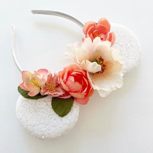 Image of White Ears with Peach and Coral Florals