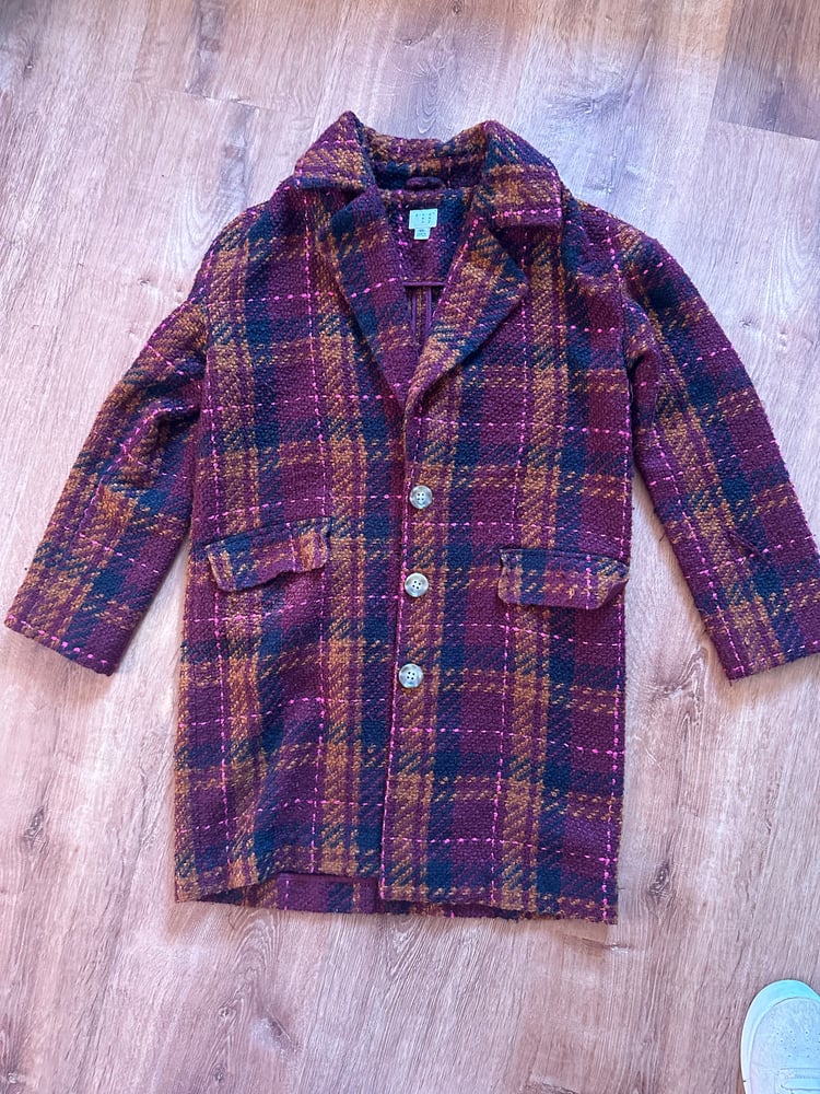 Image of A New Day Plaid Tweed Pea Coat in Size XS - A Burst of Color Oversized