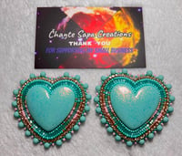 Image 1 of Hand Polished Light Blue Heart Beaded Earrings