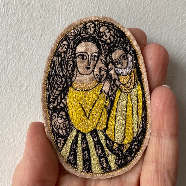 Image of dreaming in yellow - embroidery brooch