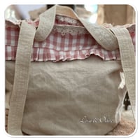 Image 3 of Vintage french linen and gingham french lace bucket bag