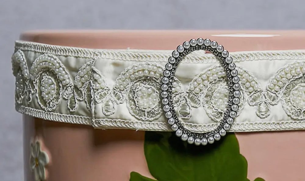 Image of Pearl Beaded Satin Embroidered Belt