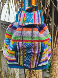 Image 4 of MALIA Mexican Baja woven fabric Backpack - BLUE stripes