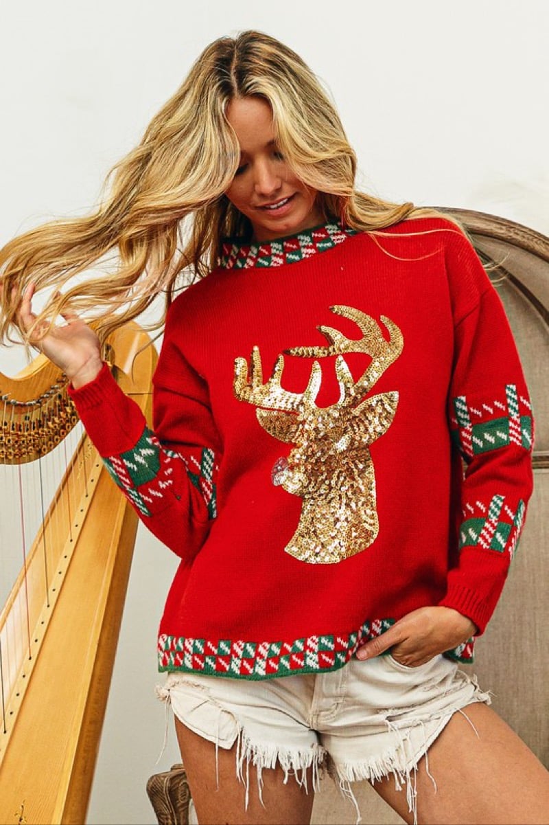 Image of SEQUIN REINDEER SWEATER 