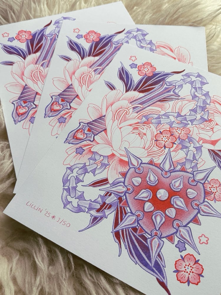 Heart Flail Risograph Print