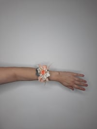 Image 3 of Apricot and White Wedding Buttonhole and Wrist Corsage 