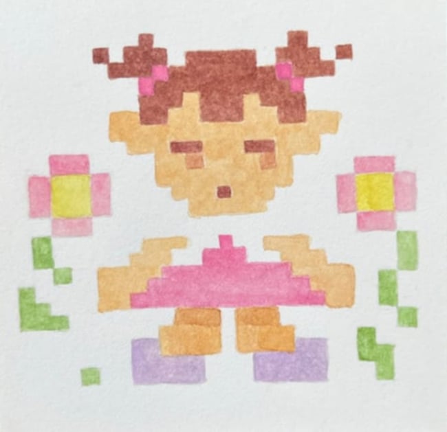 Pixel Girl Watercolor Painting
