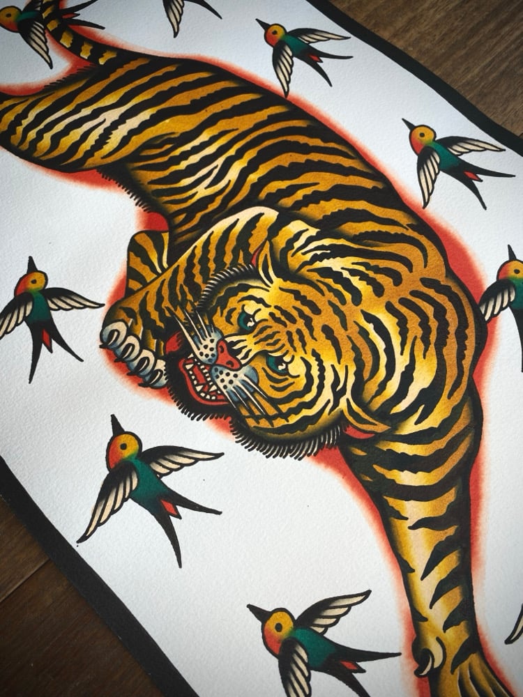 ‘SWALLOWS & TIGER’ original painting  Image 2