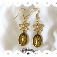 Image 1 of Miraculous Medal Bow Earrings 