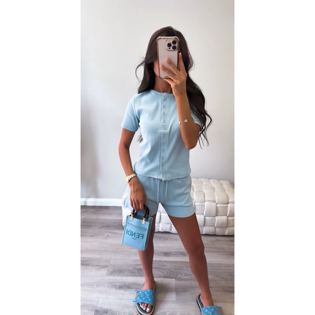 Blue Button Up top and short  Set