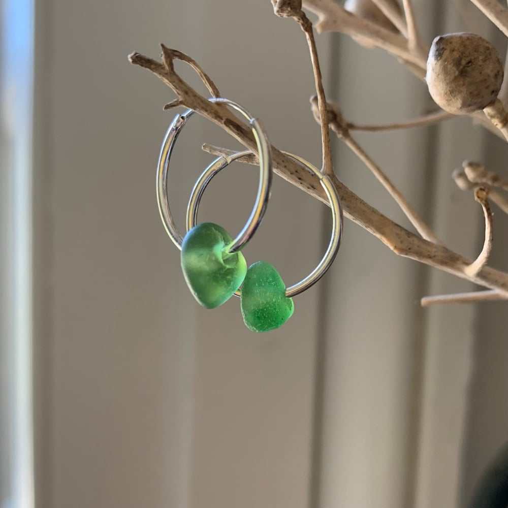 Image of Green sea glass earrings