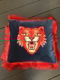 Image 8 of Blue Velvet Red Tiger Red Frinfe Cushion Cover