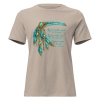 Image 4 of Listen to the Wind It Talks Feather Tee – Turquoise Western Boho Inspirational Cowgirl Shirt