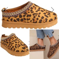 LEOPARD FAUX SUEDE EMBROIDERED AZTEC COZY SLIPPER BOOTS