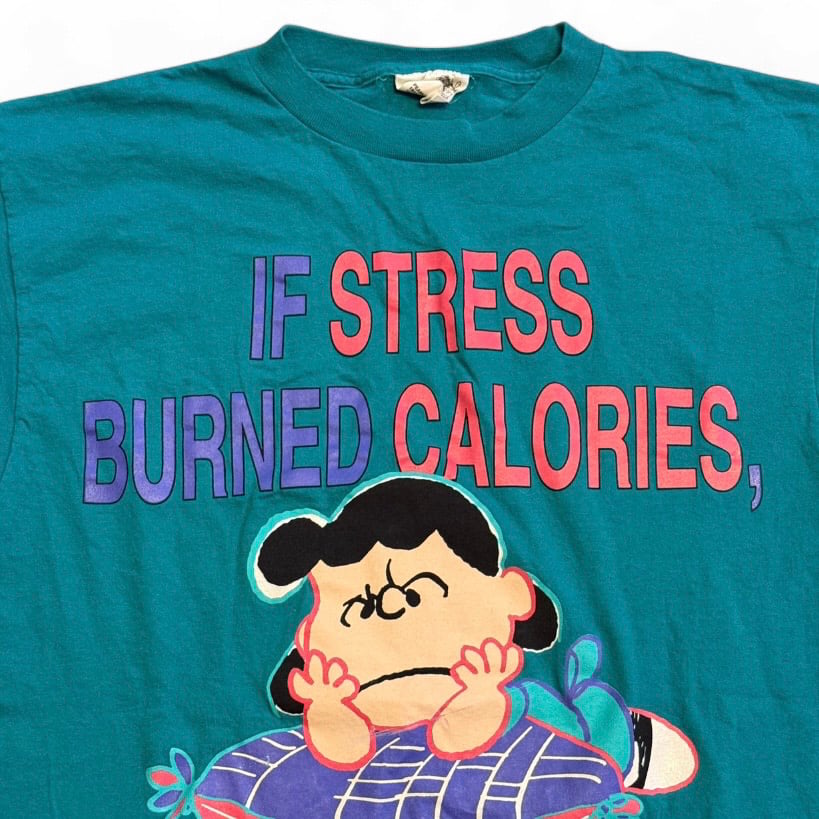 Image of 1990s Charlie Brown Lucy “If Stress Burned Calories” Graphic Tee (XL)