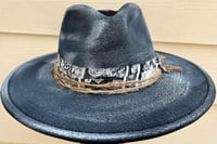 Image 1 of Painted Black Fedora Bandanna & Rope Band Feather