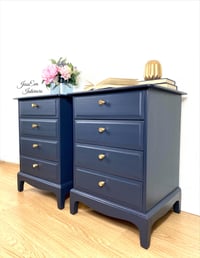 Image 2 of Pair of Navy Blue Stag Minstrel Bedside Tables, Bedside Cabinets, Chest Of Drawers 