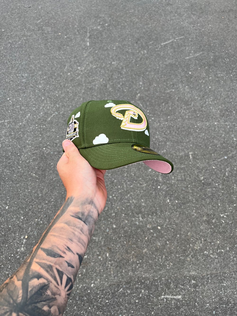 Image of PINK BRIM PARTLY CLOUDY OLIVE  ARIZONA DIAMONDBACKS CUSTOM FITTED