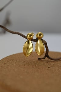 Image 5 of Small Gold Vermeil Leaf Drop Earrings – Fold Collection