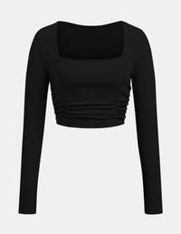 Image 6 of Basic Plain Ruched Square Neck Crop Top 