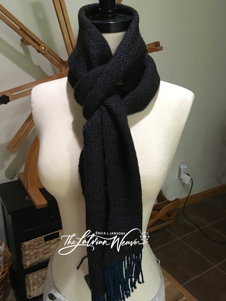 Image of Handwoven Brown/Teal Merino Expanded Birdseye Scarf