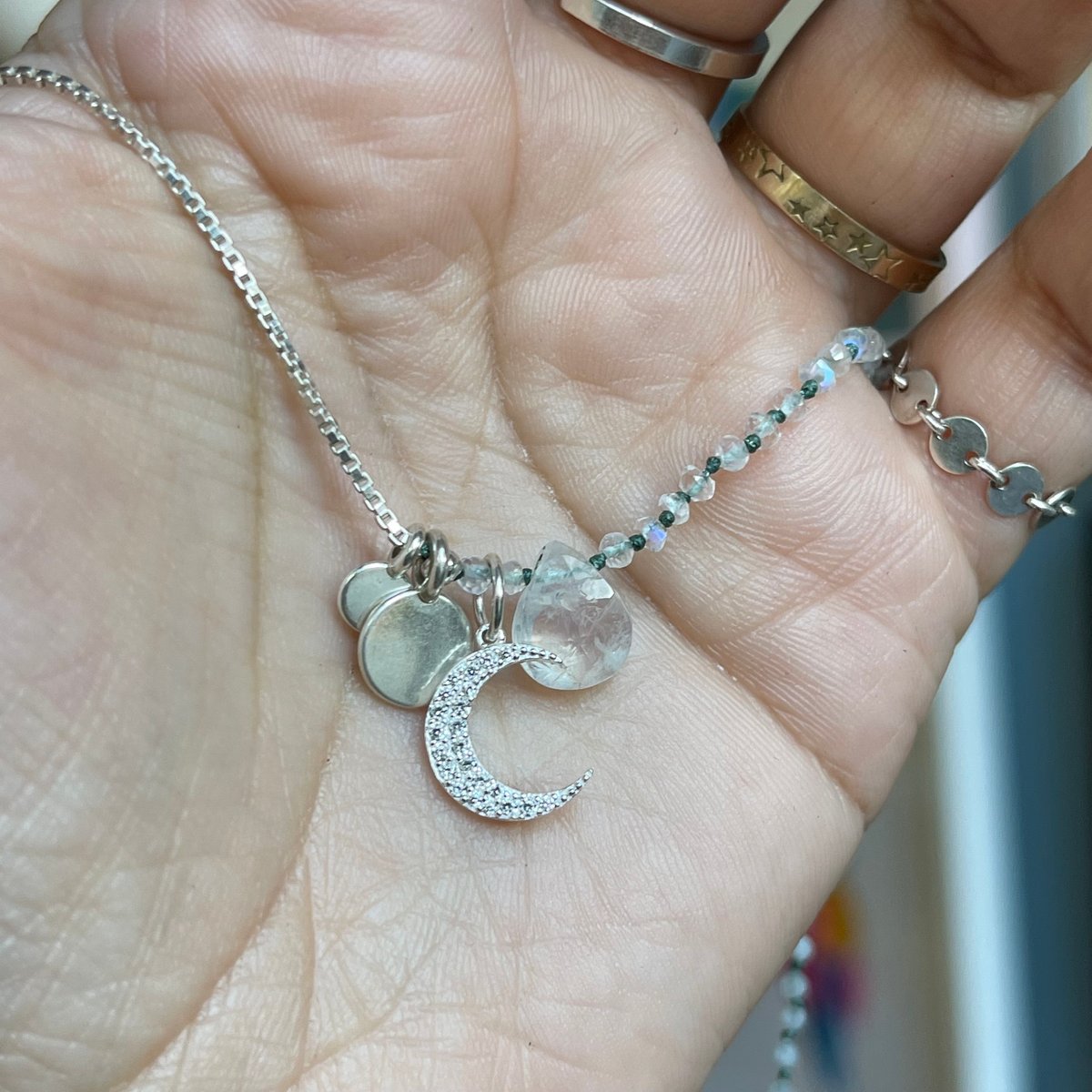 Image of three charms moon necklace