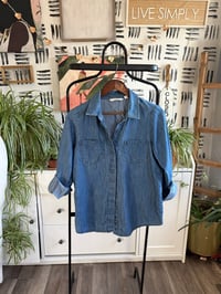 Image 1 of Denim polka dot button up