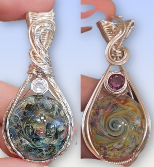 Glass in plated silver with cubic zirconia