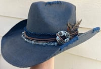 Image 2 of Dark Blue Cowboy Hat Leather, Bead & Silver Pendant Band 