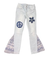 Peace Patchwork Bell Bottoms sz 7