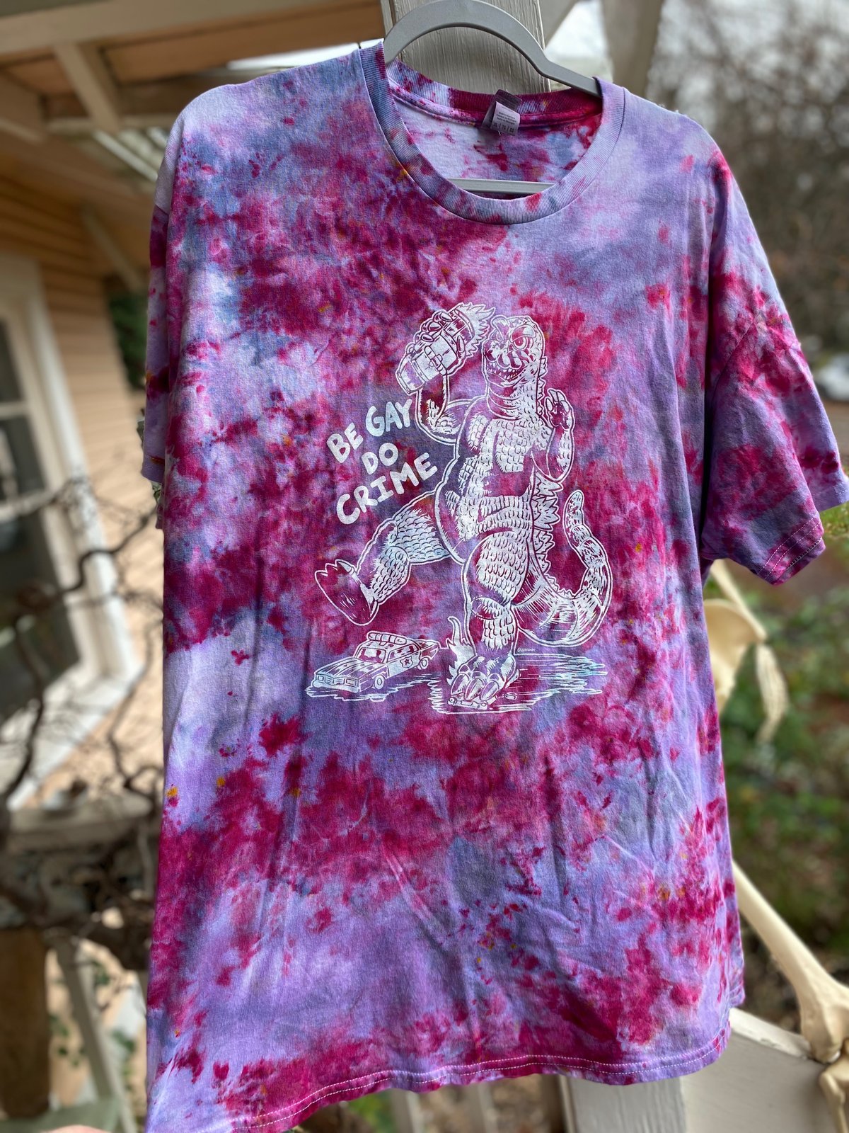 Image of XL Godzilla Be Gay Do Crime Tie Dye Shirt 9