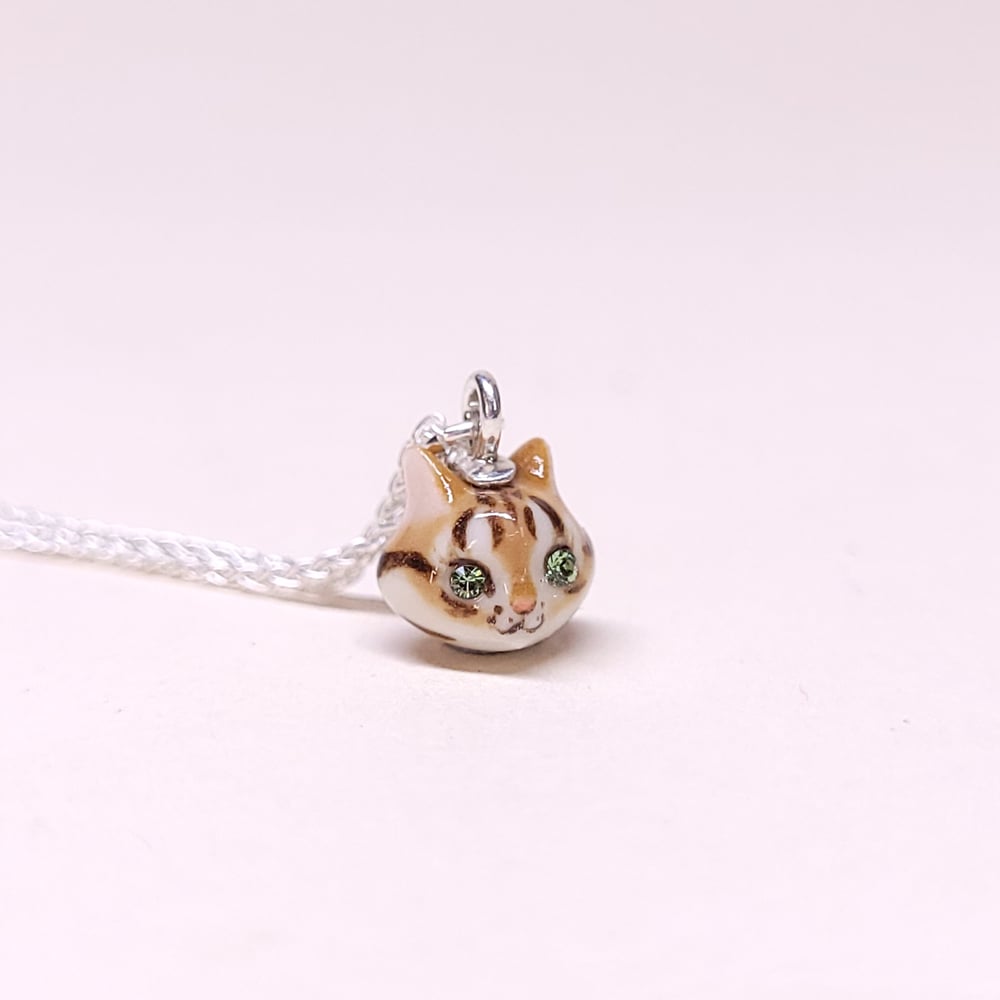 Image of Brown Tabby Porcelain & Sterling Silver Teeny Tiny Cat Pendant