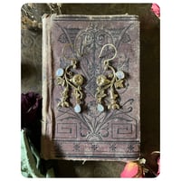 Image 3 of Morning Glory Vine Honey Bee and Moonstone Solid Brass Earrings