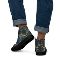 Image 4 of Blue and Gold Celestial Moons Design Men’s High Top Canvas Shoes