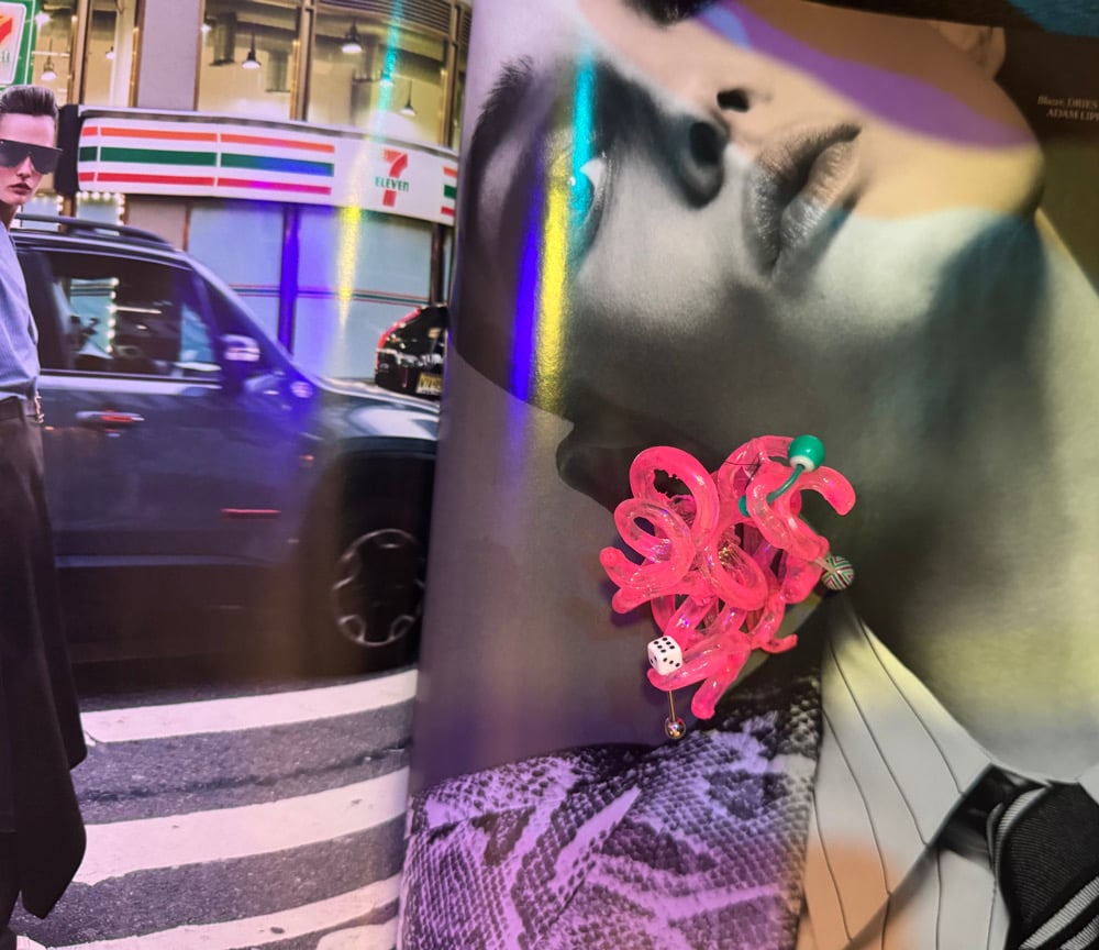 Image of neon pink flexi rod earrings 